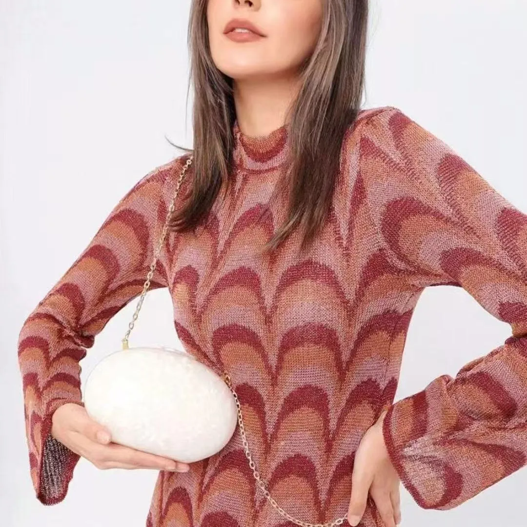 New Fashionable Round Marble Texture Acrylic Evening Bag for Women Handheld Shoulder Crossbody Party Purse