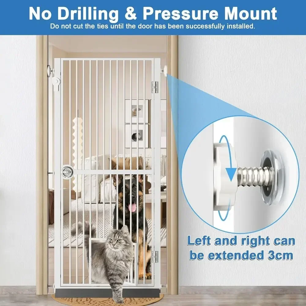 61 Tall Adjustable Pet Door with Cat Flap, 30.2-32.6 Width, No-Drill Mount, White
