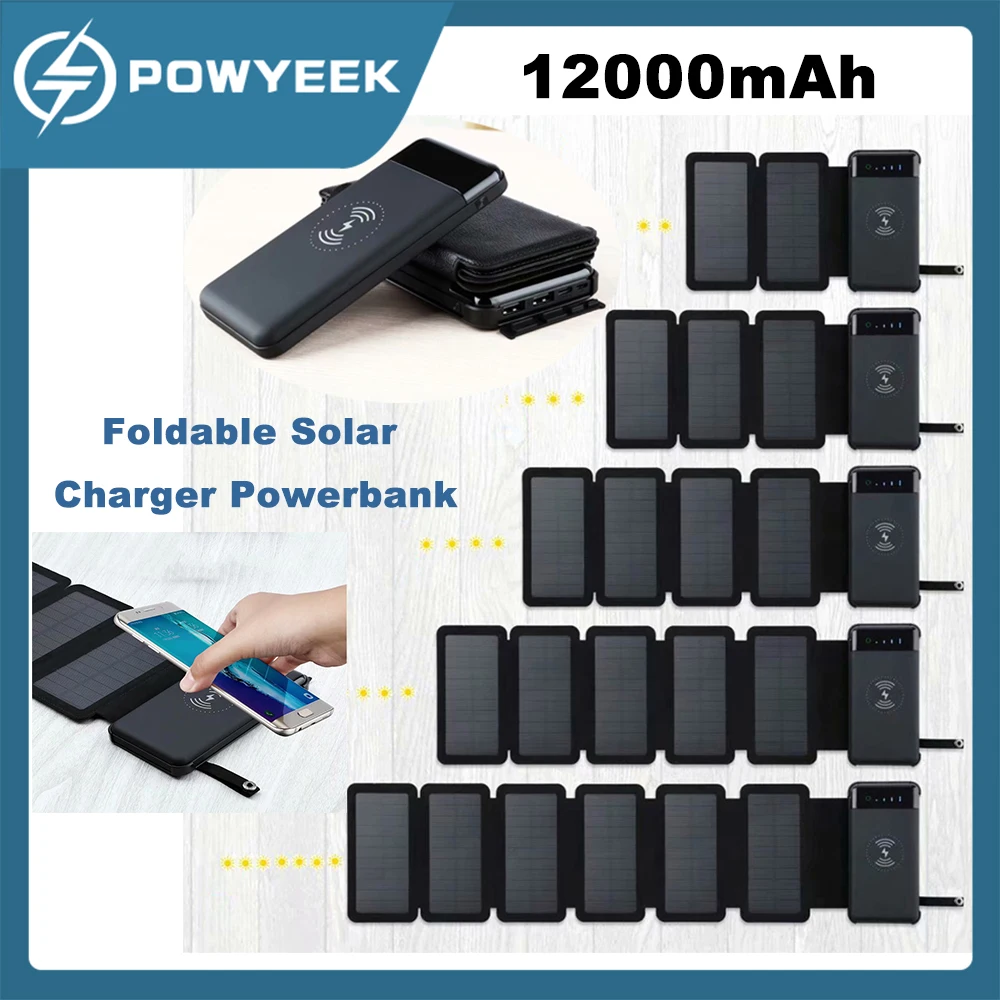 12000mAh składana ładowarka słoneczna Powerbank bezprzewodowy Powerbank przenośny zewnętrzny akumulator dla iphone 11 12 X Xiaomi Poverbank