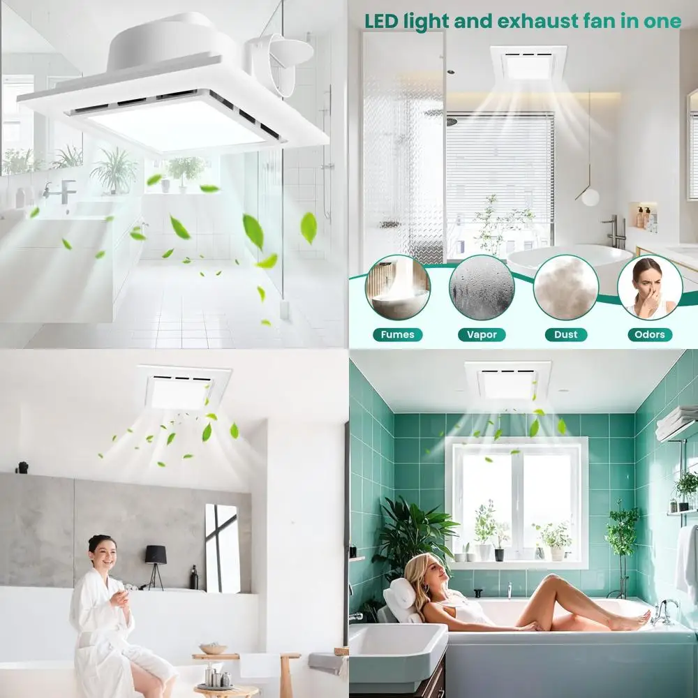 

11.8 LED Lighted Bathroom Exhaust Fan, 140 CFM, 1.0 Sones, 4 Duct for Home, Hotel