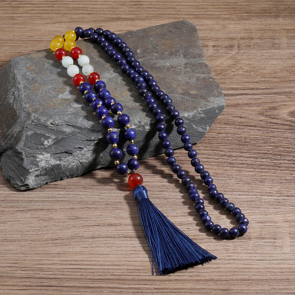 

OAIITE Lapis Lazuli Necklace 108 Japamala Bead Necklace for Men Women Yoga Meditation Buddhist Talisman Handmade Jewelry