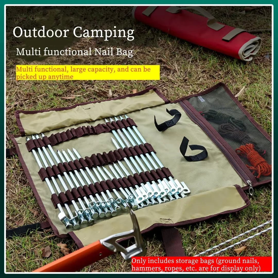 Portable Camping Nail Storage Bag - Heavy Duty Tent Accessory Organizer with Hammer Loops, Sorting Bag for Outdoor Equipment