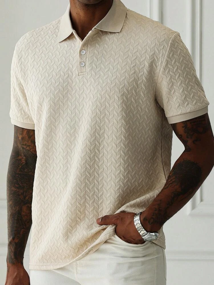 2025 ins Men's polo shirt jacquard Diamond stripe pattern lapel Short sleeved T-shirt high quality fabric Hot sale Men's wear