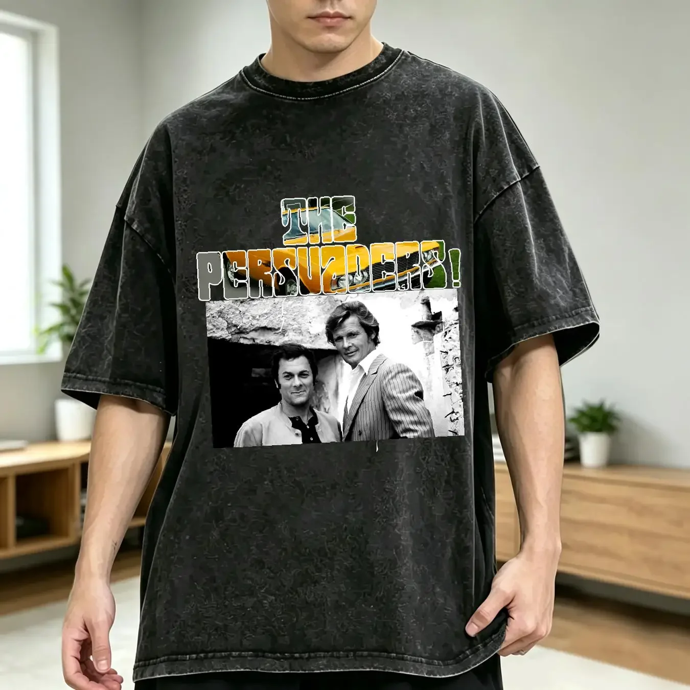 washed T Shirt The Persuaders 70's TV Show Roger Moore Tony Curtis vintage Washed Slightly Comfortable homme
