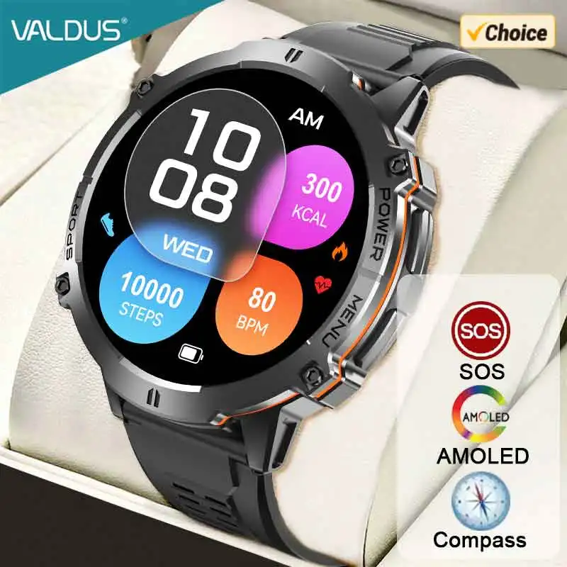 

VALDUS 2025 VD45 Pro Смарт-часы для мужчин и женщин Компас SOS Сердечный ритм Голосовой помощник Спортивный фитнес AMOLED Умные часы для улицы