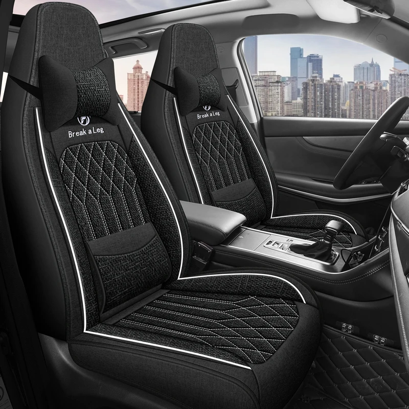Front Single Seat, Luxurious Linen Fixed Lumbar Support, Full-Coverage Integrated Car Seat Cover, Suitable for All Seasons, Delicate and Textured, Comfortable, Breathable, Wear-Resistant, Fits the Seat Well, with 3D Wing Support, Paired with a Comfortable Headrest, Enhances Driving Experience, Available in 3 Colors, Suitable for Sedans, Suvs, Trucks and Other Models
