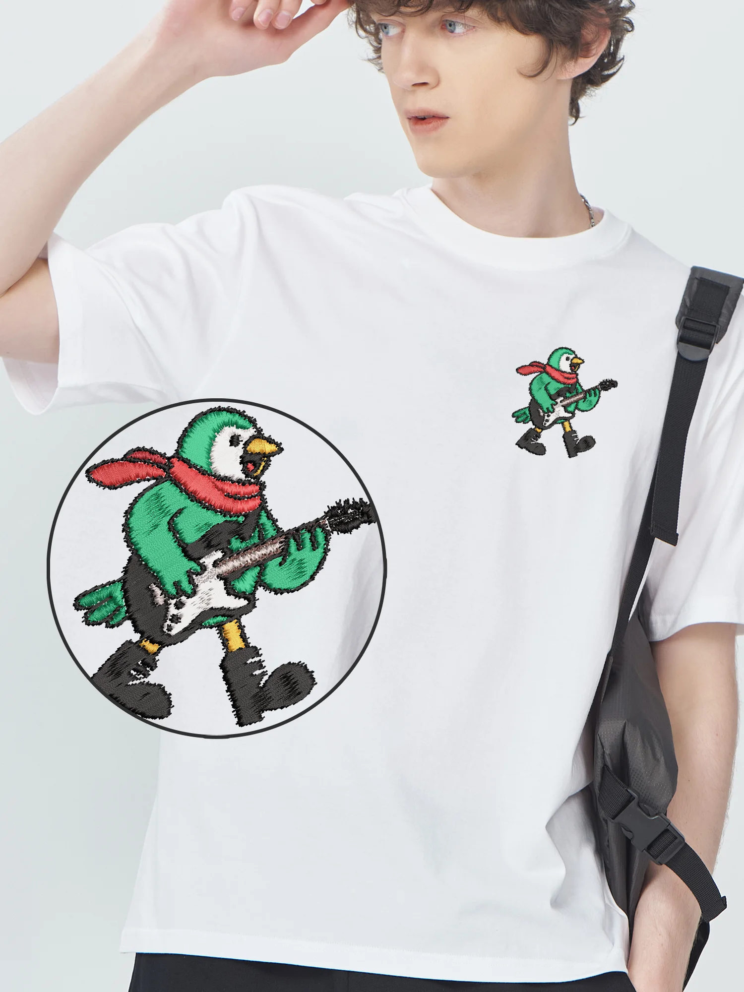 

Guitar Player Bird Embroidered T Shirt For Men Women Graphic Shirts Adult Luxury T-Shirt High Quality Embroidery Tee​
