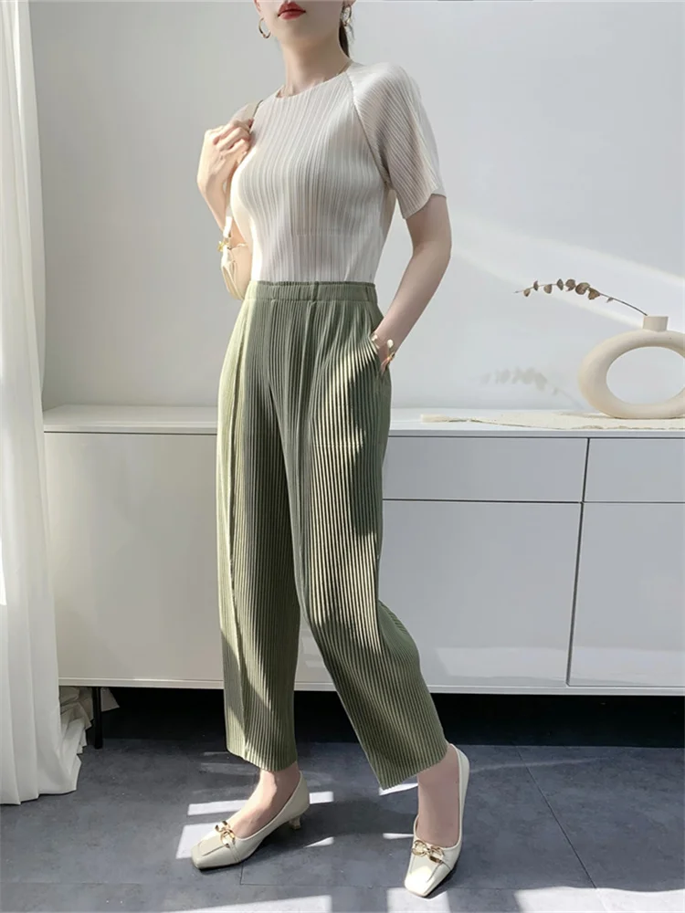 Thickened Fabric Autumn  New Pants Women's Miyake Pleated Wide-Leg Trousers Comfort and Casual Large Toothpick Pleated Pants