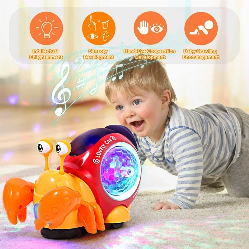 Electric Universal Hermit Crab with Light Toddler Toys Cartoon Baby Crawling Toy Electronic Animal with Music Children Gift