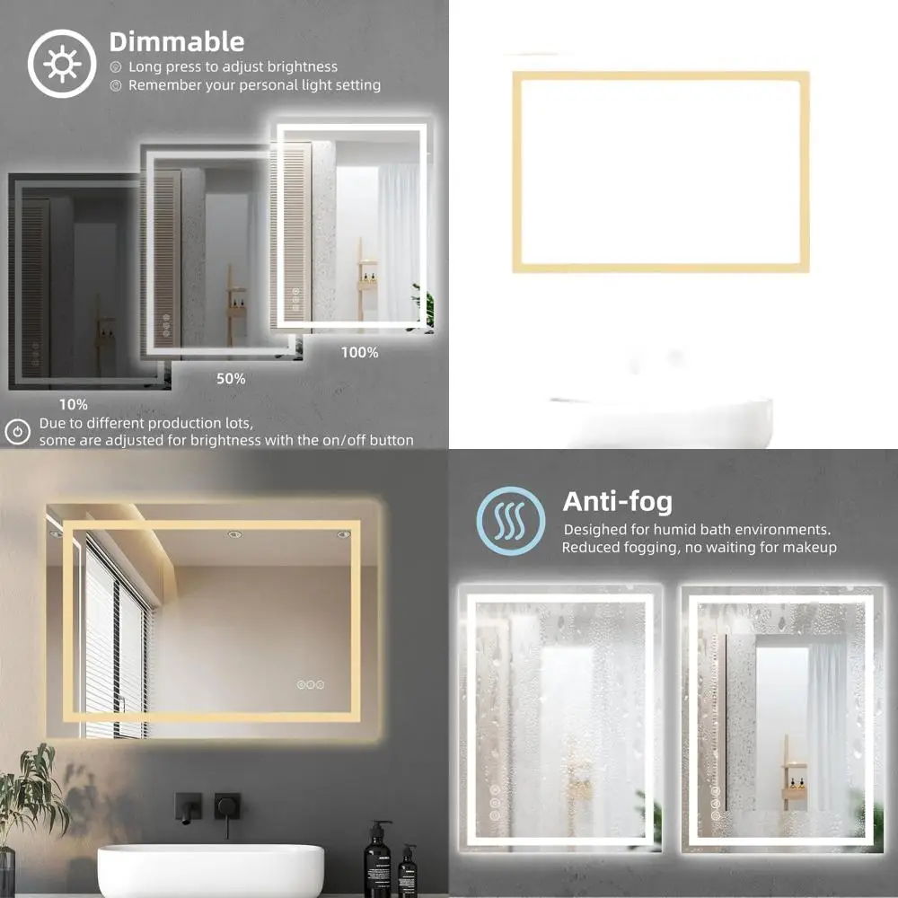 Espejo LED 24x32, retroiluminado y luz frontal, antivaho, brillo ajustable, impermeable, montado en la pared