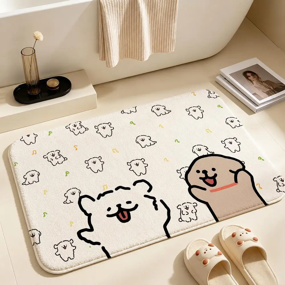 Pattern-MalteseS Floor Mat Soft Non-Slip Bath Mat, Bedside Carpet, Absorbent Doormat for Home