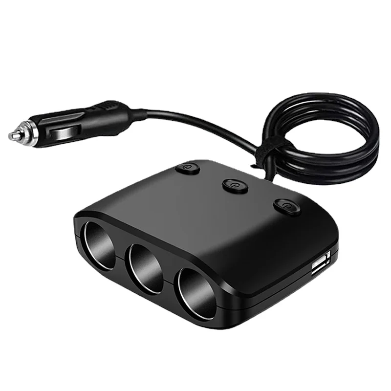 

Car Cigarette Lighter Converter: Power Up To 3 Devices with 120W High Power, Independent Switch, Dual USB Ports - Ideal for Car