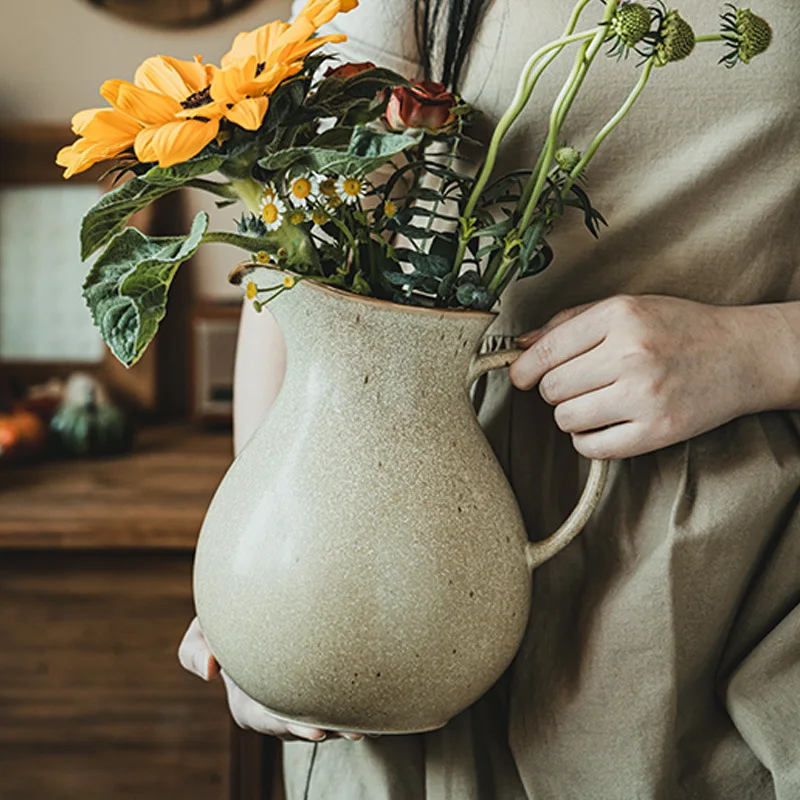 

YFY large kettle ceramic vase ornament flower insert household cold kettle large teapot home living room decorative bottle