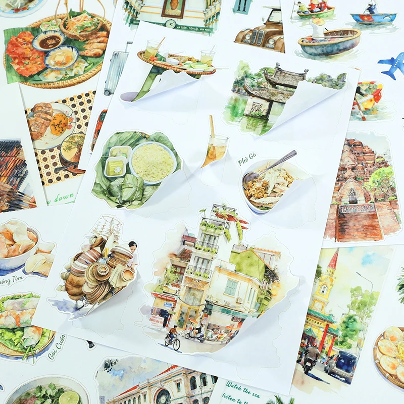 20 Sheets/book Vintage City Travel Character Landscape Sticker Book Creative DIY Journal Material Collage Stationery