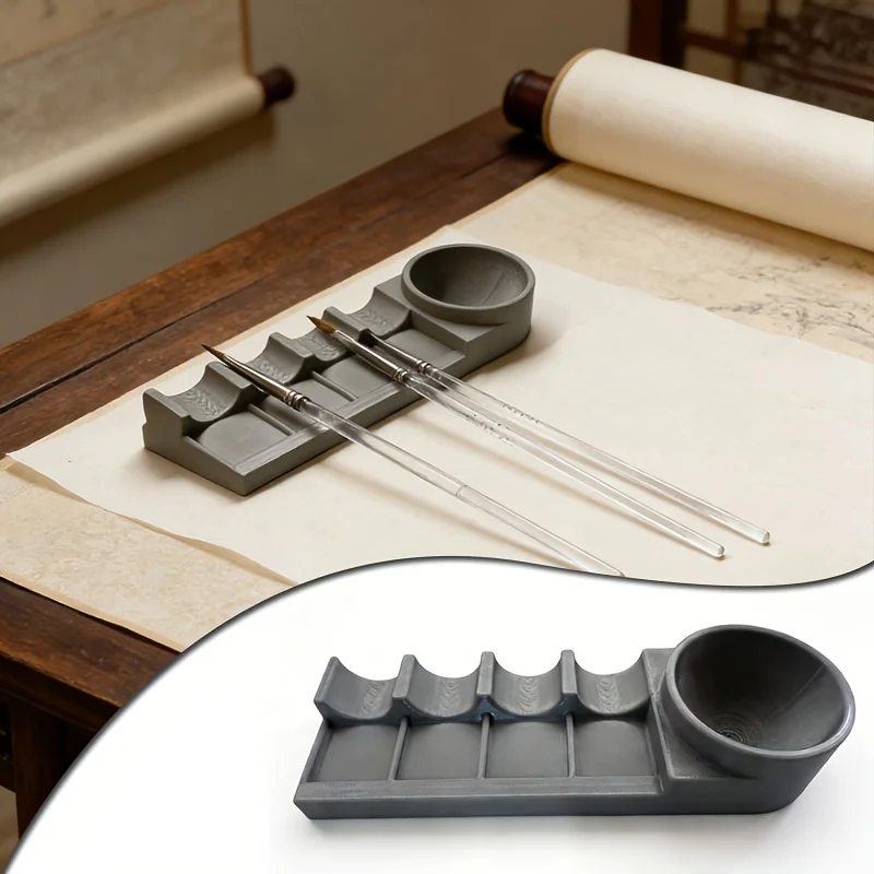 1Pc Multifunctional Art Brush Storage Rack, 4 Slot Design with Built-in Water Tray & Cleaning Basin, Collect Paint Droplets, Qui