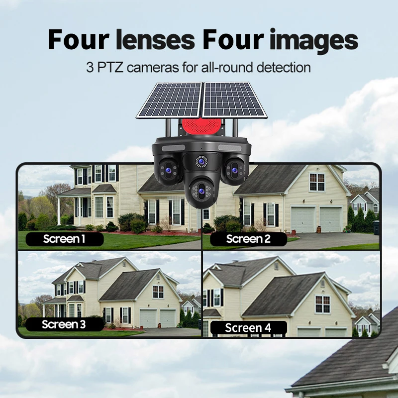 Wistino 8K في الهواء الطلق AI أربعة عدسات أربع شاشات 4G بطاقة Sim AOV CCTV لوحة طاقة شمسية PTZ كاميرا مراقبة الشبكة هياسي #2