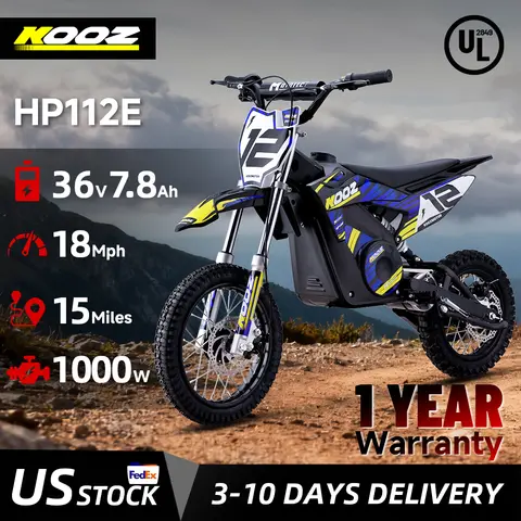 KOOZ HP112E 36V 1000W Electric Motorcycle for Kids, Teen Electric Dirt Bike Up to 18 MPH & 15 Miles Long-Range,UL 2849.