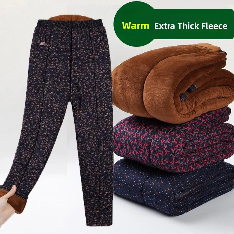 Thickened Fleece Lined Cotton Pants for Middle-Aged And Elderly Women Special Super Thick Winter Warm Loose Fit High Waist Tr...