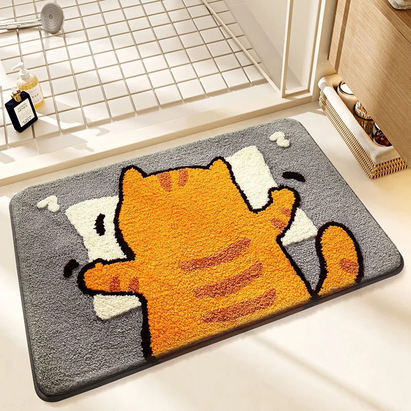 VIKAMA Cute Cartoon Pet Back Printed Bath Mat Anti slip Washable Carpet Bathroom Bedroom Floor Mat Home Decoration