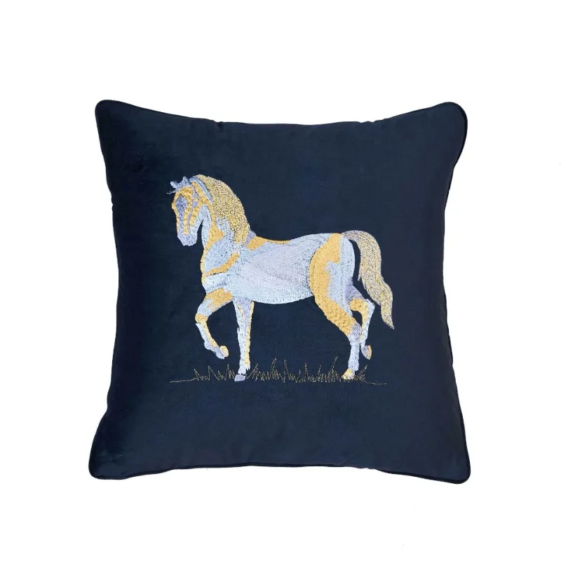 Embroidered Leopard Horse Cushion Cover 45x45cm Vintage Living Room Sofa Decorative Plush Pillowcase Autumn Pillow Covers