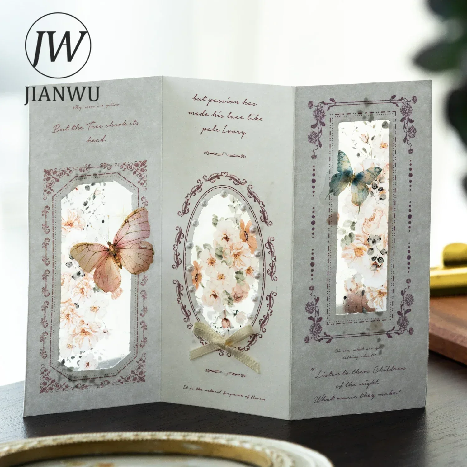 JIANWU Organ Flower Paper Series Vintage Border Foldable Material Collage Memo Pads Creative DIY Journal Stationery