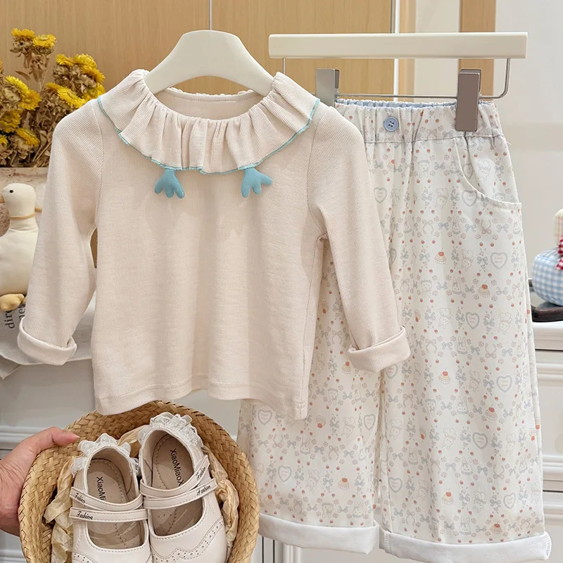 Girls T-shirt 2026 Autumn and Winter New Childrens Clothing Korean Style Girl Baby Cute Design Feeling Flouncy Edge Bottom Shirt