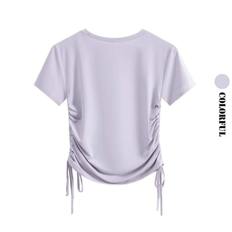 DRUR Summer Yoga Tops With Drawstring Side Ruched Lightweight Thin Workout T-Shirt for Women Elegant Ballet Dance Shirt 2026 New