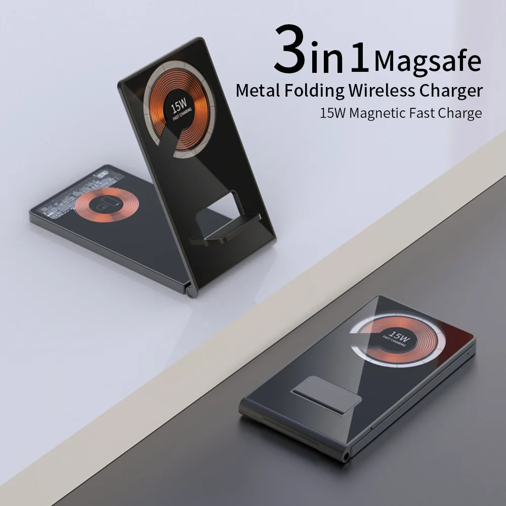 3 in 1 Magnetic fold Wireless Charger Stand 15W Fast Wireless Charging Station for Samsung Xiaomi Mi Huawei for Apple Watch