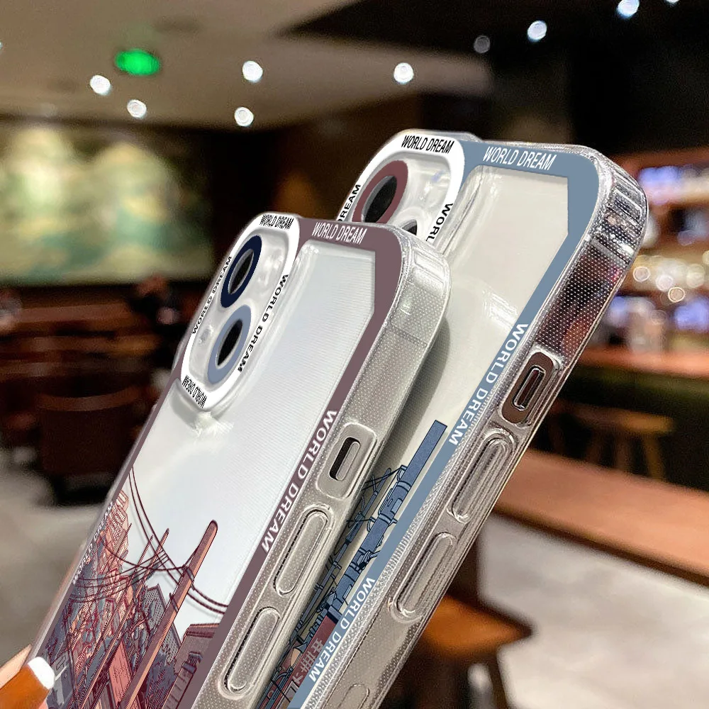 For iPhone 15 Pro Case Phone Case For iPhone 11 Case iPhone 12 13 Mini 14 Pro Max XR XS 7 8 Plus SE Landscape Stamp Label Cover