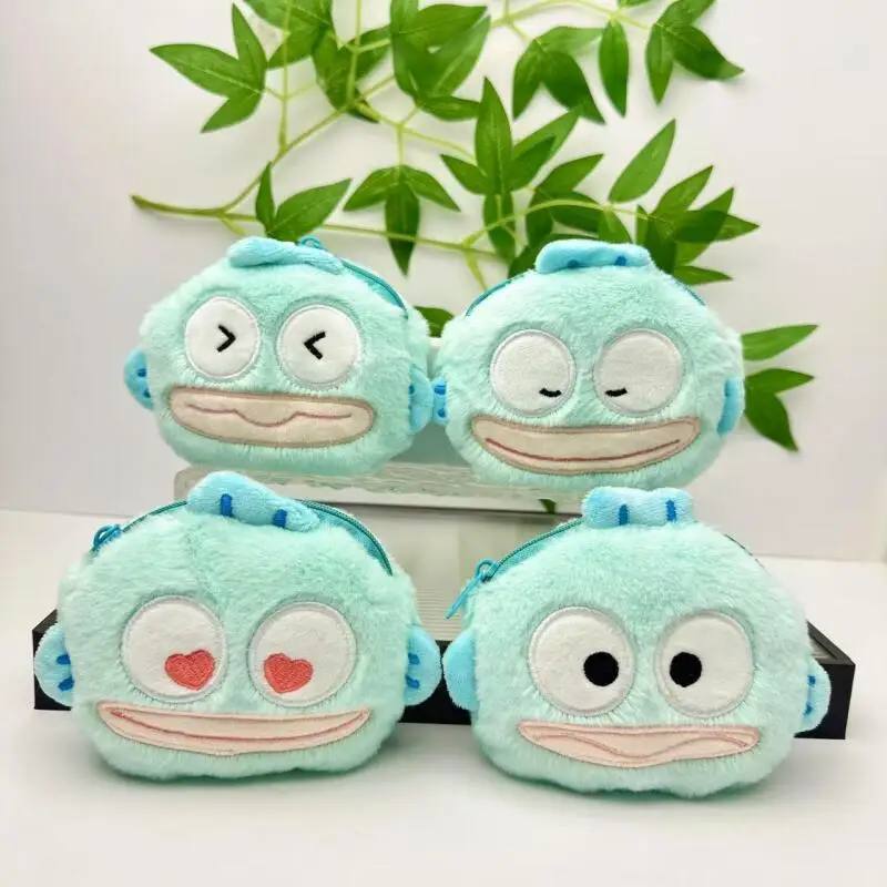 Sanrio Hangyodon-monedero de peluche suave de 9Cm, llavero, bolsa para tarjetas, mochila con cremallera de doble capa, decoración, regalo de Navidad para Amiga