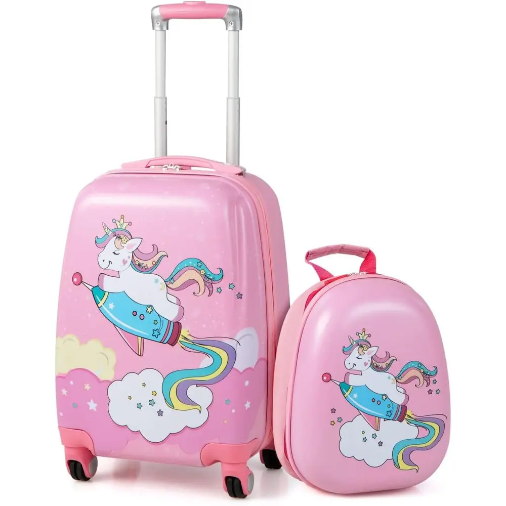 

Dual Size Children's Luggage Set: 12 & 18 Wheeled Suitcases with Spinners for Travel