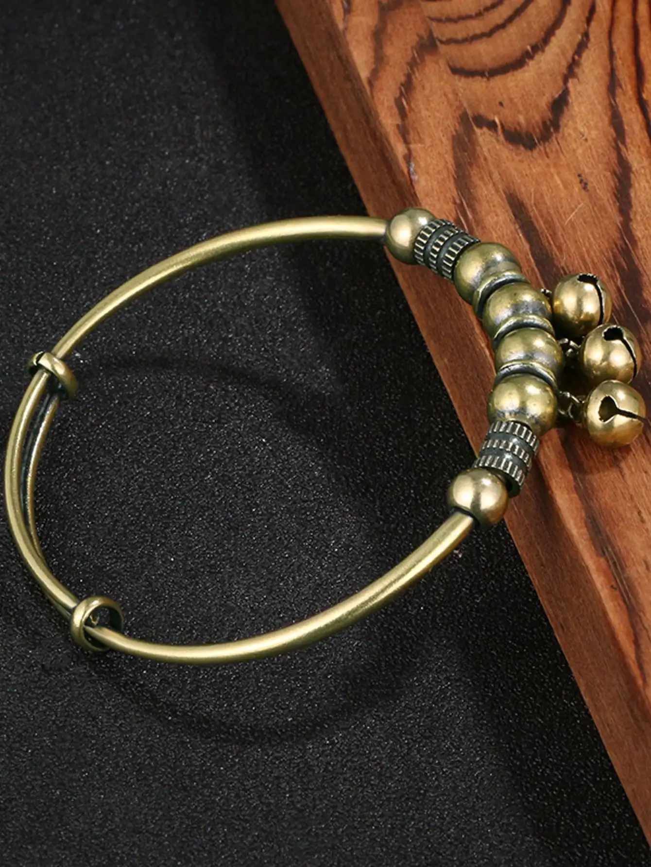 1pc Vintage Copper Retro Small Bells Push-Pull Bracelet, For Men Women SJ25062738336630673