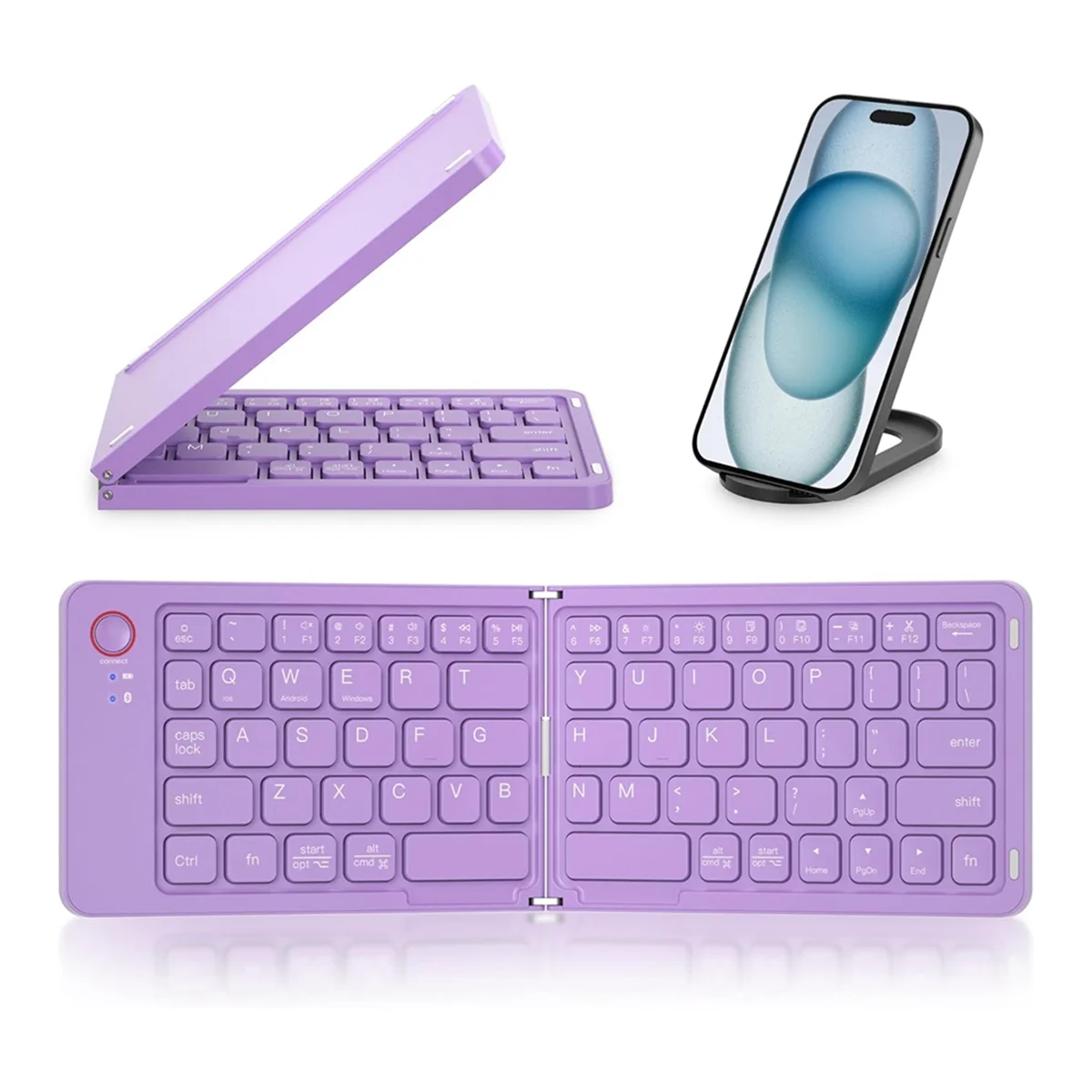 Mini Foldable Bluetooth Wireless Keyboard (Sync Up to 3 Devices), Portable Folding Keyboard for Android Windows,Purple