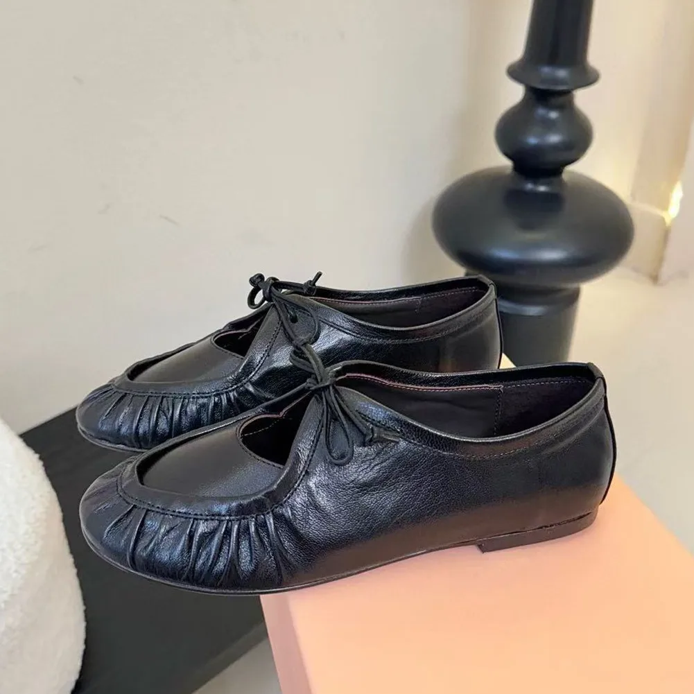 

Retro leather one foot commuting low heel flat sole single shoes for women, British style leather shoes, versatile loafers