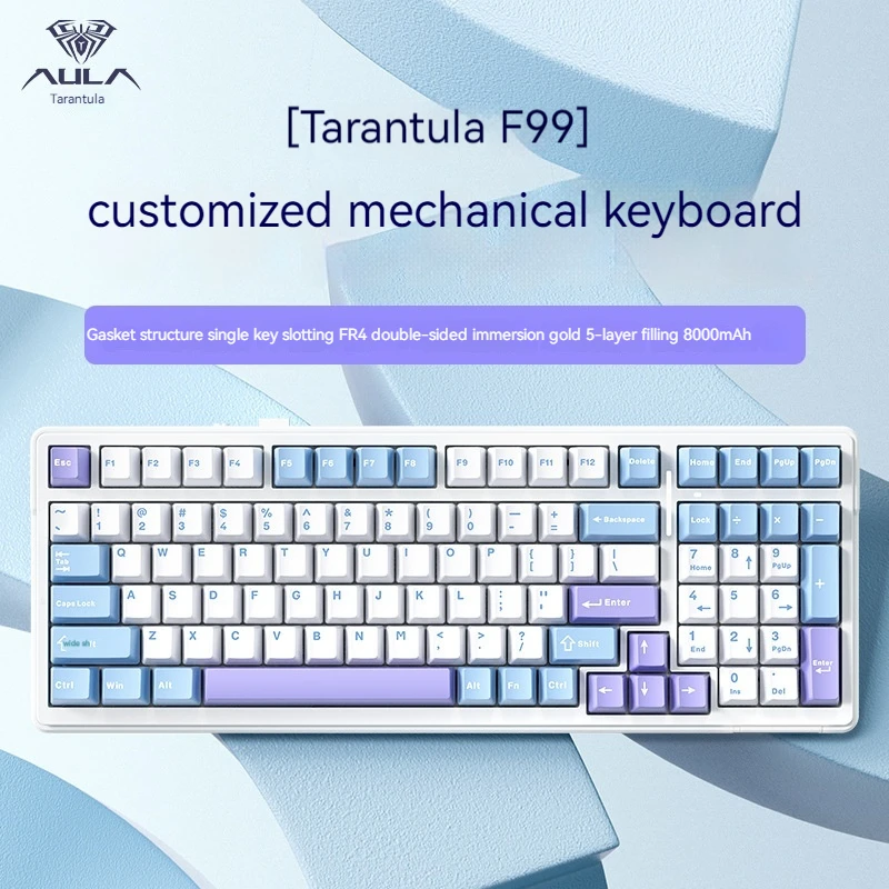 Aula F99 Customized Mechanical Keyboard Gasket Structure Full Key Hot-swappable 2.4g Wireless Tri-mode Bluetooth Gaming Keyboard