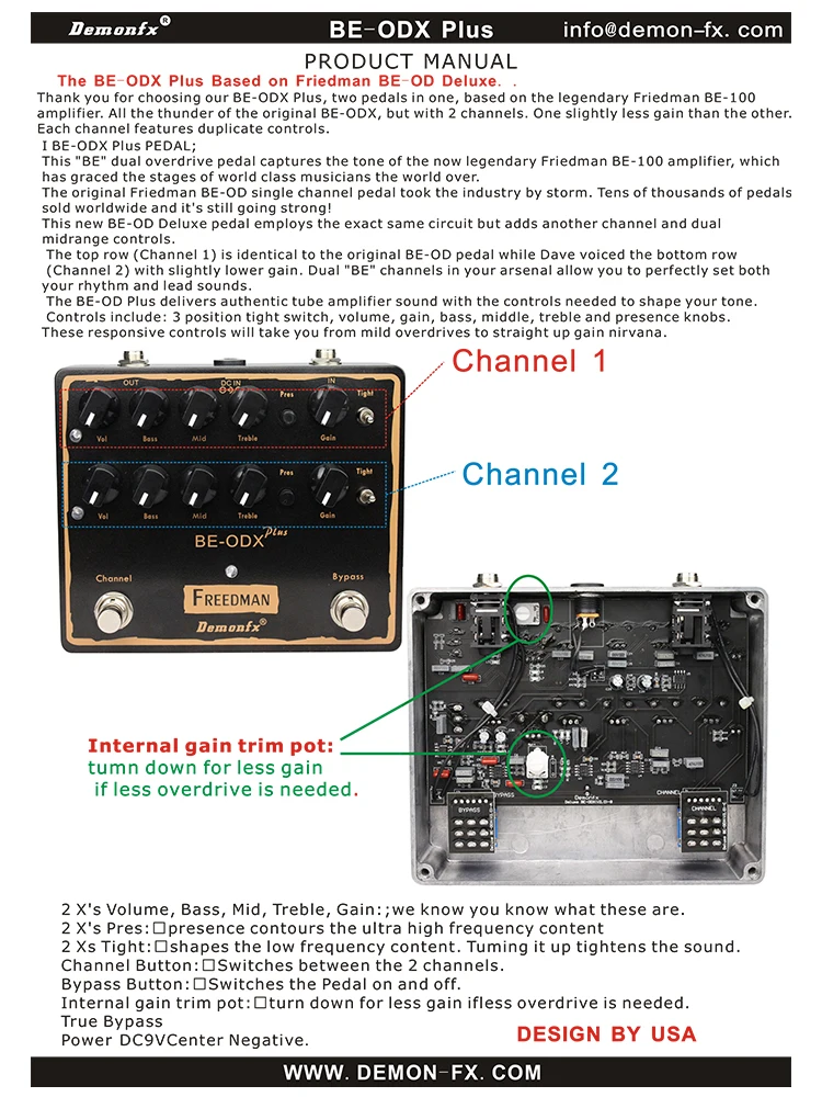 DemonFX Guitar Effect Pedal BE-ODX Plus Overdrive and Amplifier