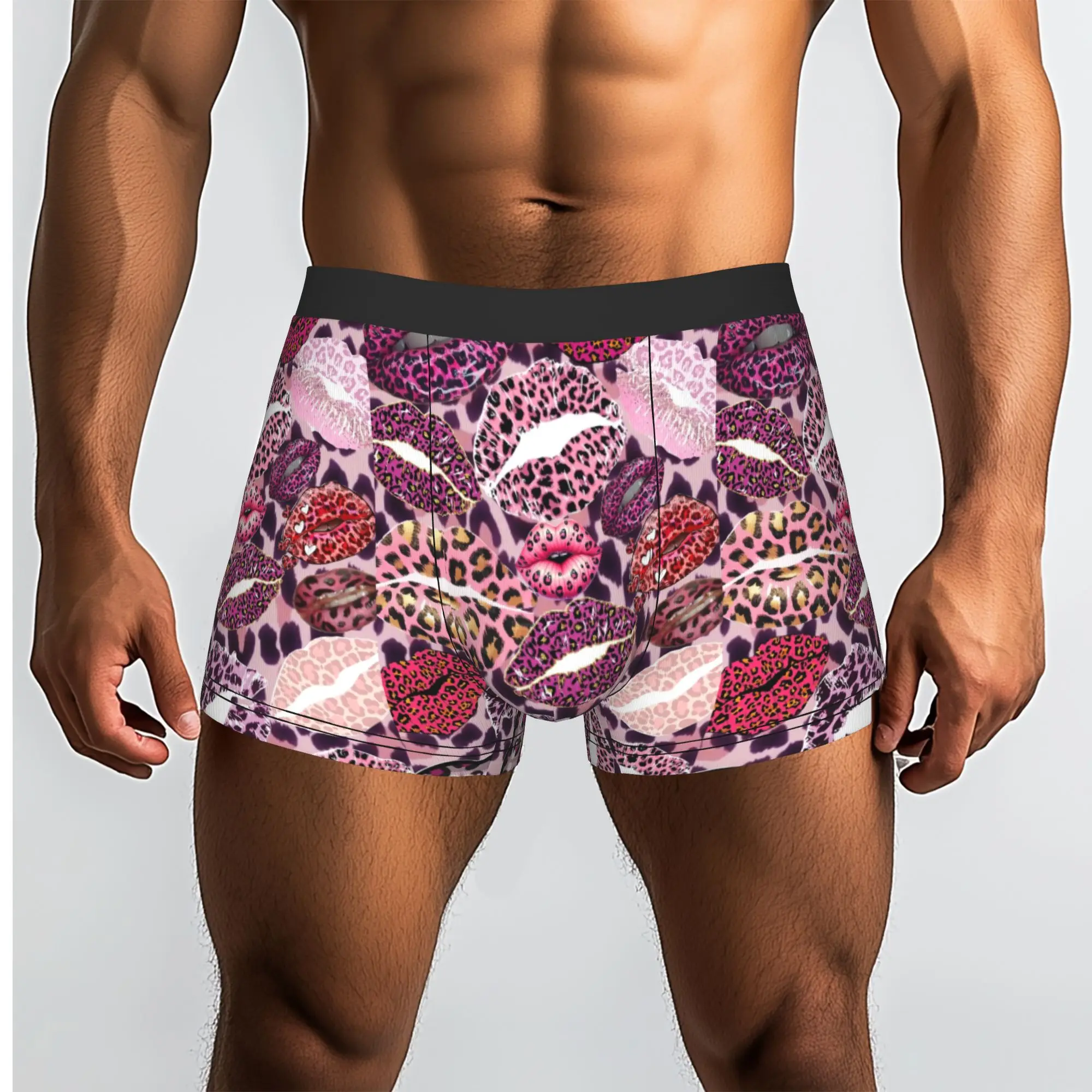 Leopard Lips Print Fashion Pattern Art  Underpants Breathbale Panties Man Underwear Print Shorts Boxer Briefs