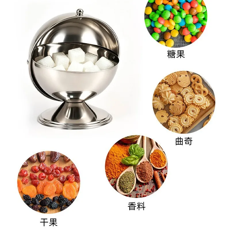 1pc Stainless Steel Storage Jar with Flip Lid Modern Sphere Storage Container Display Bowl Kitchen Organizer Office Home Decor