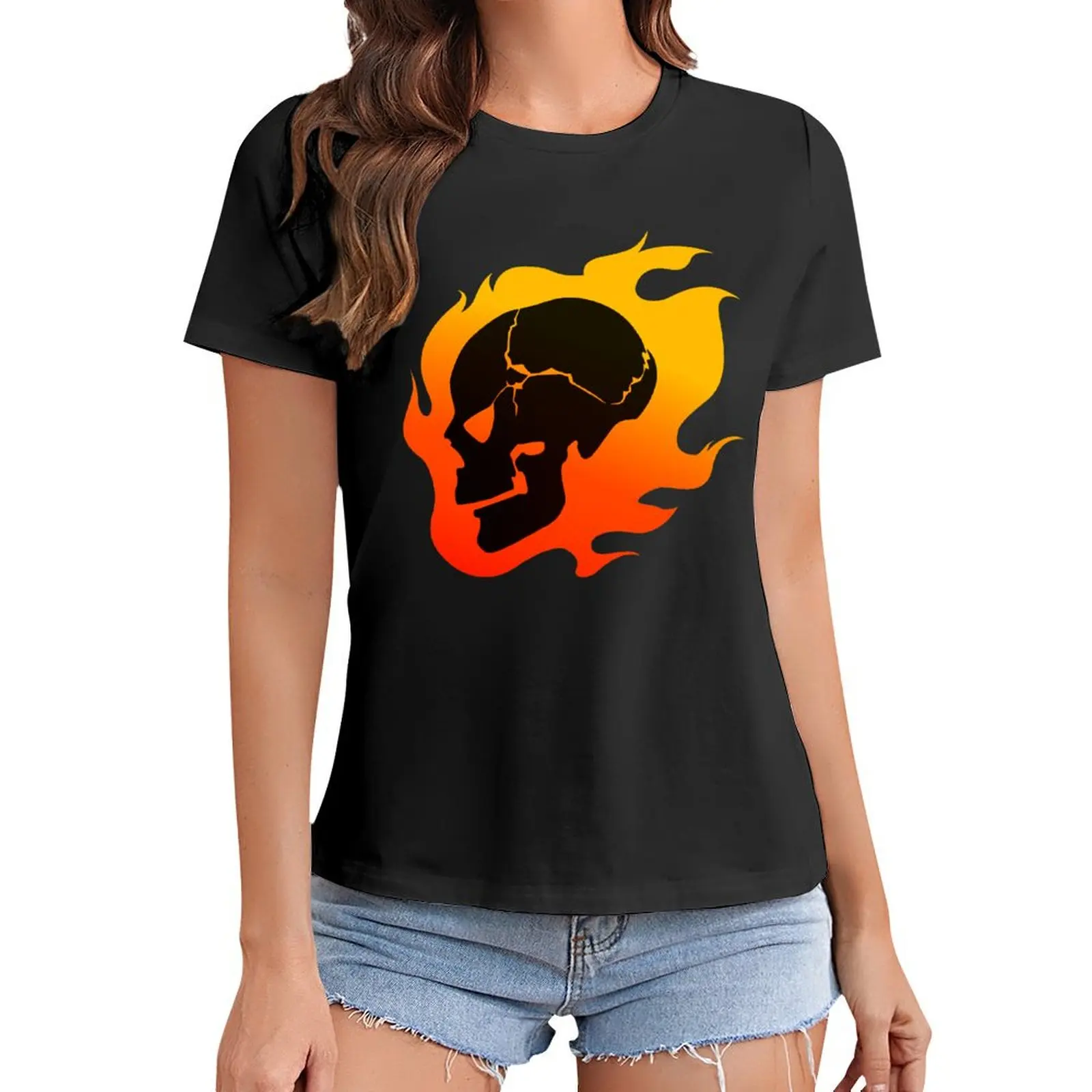 

Persona 4 - Kanji Flaming Skull T-Shirt aesthetic clothes tops anime Women t shirt