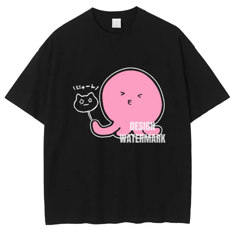 Y2K Octopus Cracker Sin Tops&Tees T-shirt Washed For Old Printing Us Anime Retro Jiu Shi Jing Cos Short Sleeve Loose Top Tee New