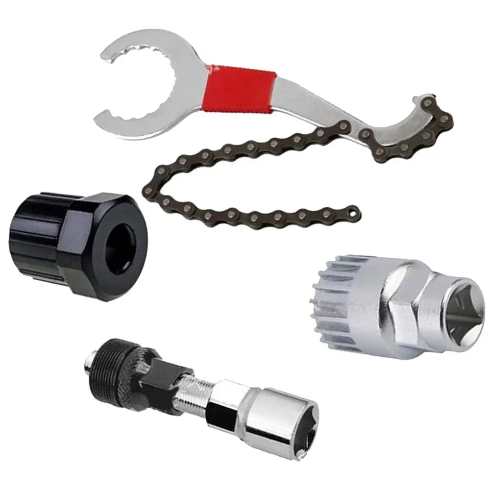 

4PCS Bike Repair Tool Kit Durable Metal Chain Bracket Freewheel Crank Removal Tools for Mountain Bicycle Maintenance