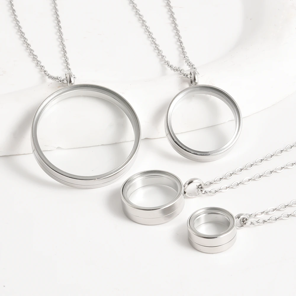 1Pc High Quality Stainless Steel Round Locket Necklace Openable Charm Jewelry For Women Men DIY Photo Floating Charm Accessories