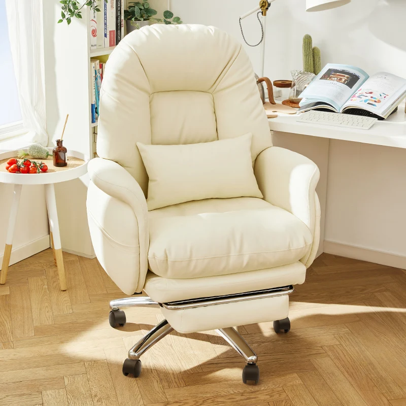 

Extension Leather Office Chair White Korean Vintage Elastic Lazy Lounge Work Chair Ccomfortable Cheap Cadeira Gamer Furniture