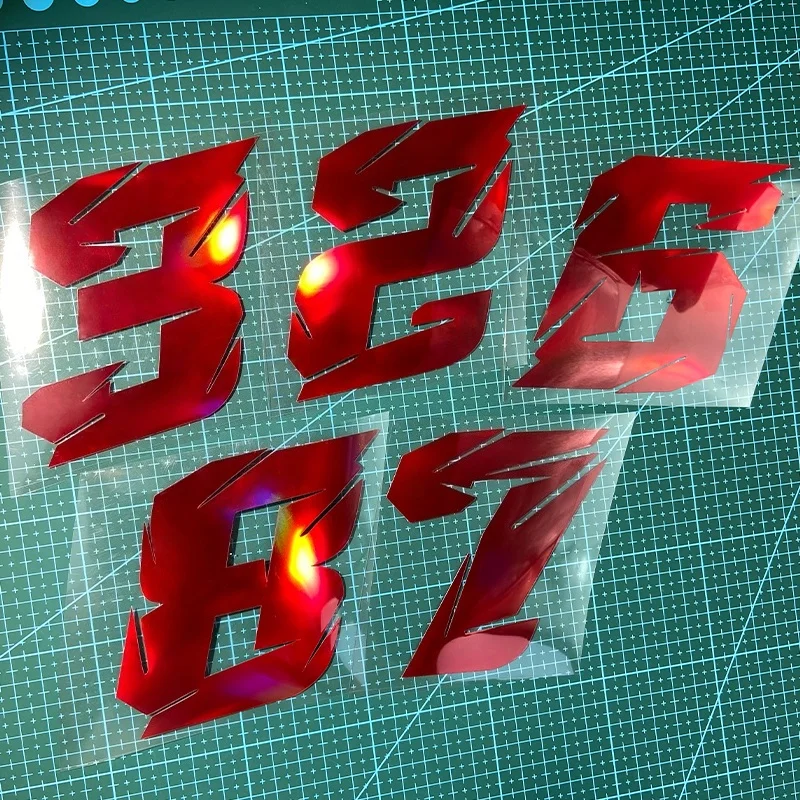 1PC Red Laser Arabic Numerals Motorcycle Sticker Waterproof for Motorbike Windshield Fuel Tank Helmet Universal Vinyl Decals