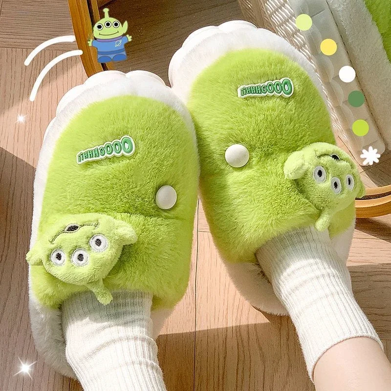 Disney Alien Lotso cute women's winter comfortable, soft, lightweight, non-slip, wear-resistant home warm plush cotton slippers