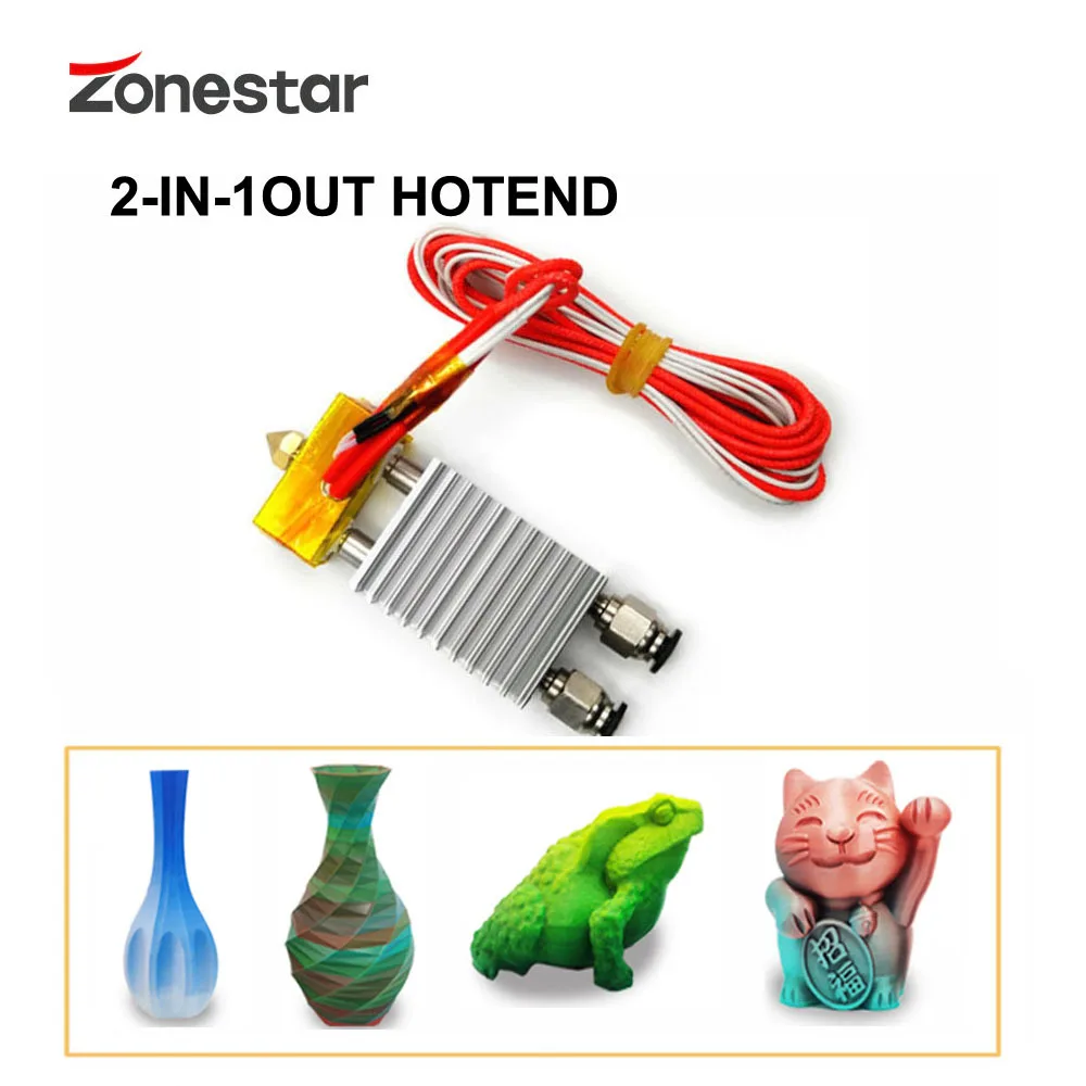 ZONESTAR Dual Color HOTEND 1.75mm 3mm Filament 2-IN-1-OUT 2-IN-2-OUT Mixing Color Non-Mix Color 0.4mm Nozzle Extruder 3D Printer