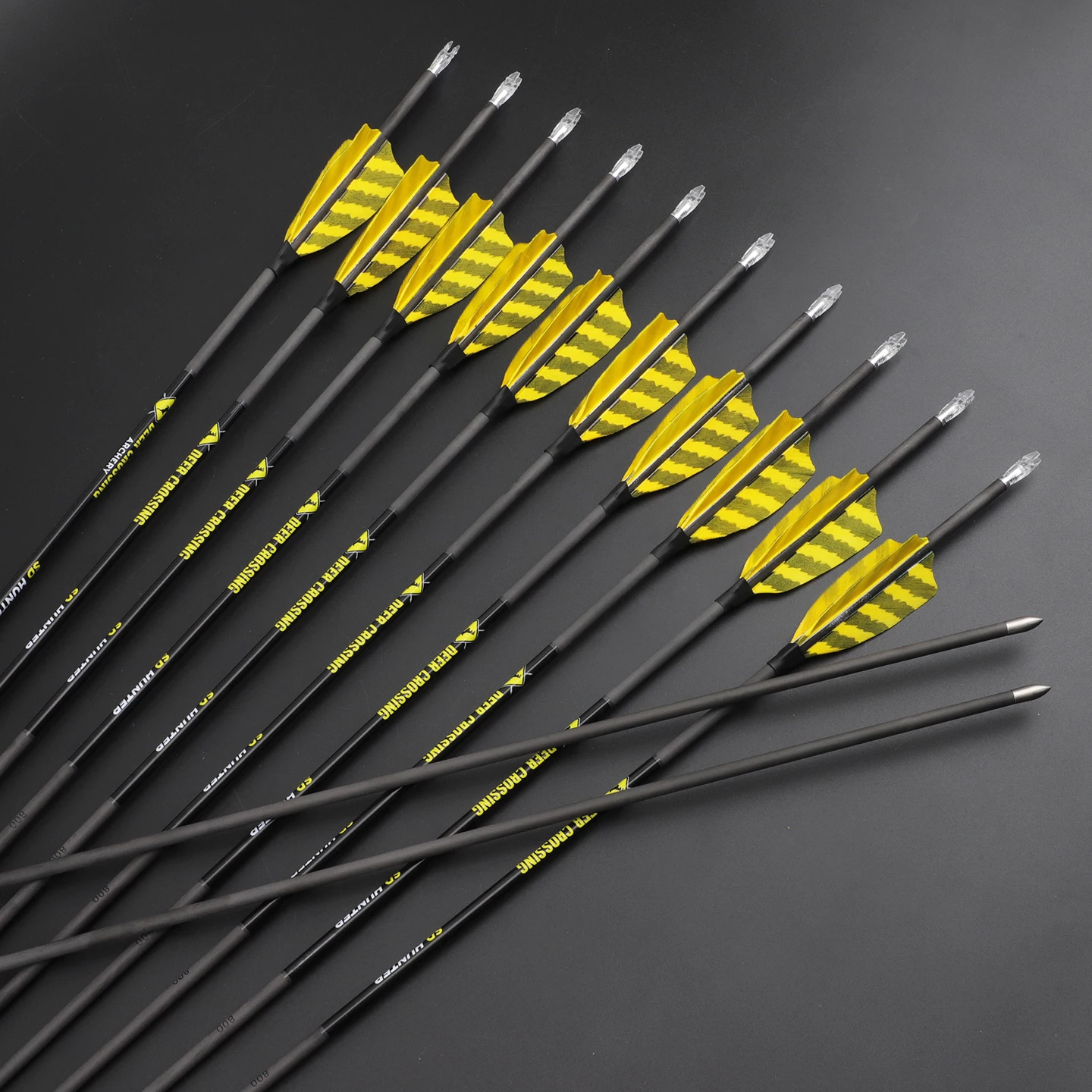 ID4.2mm Pure Carbon Arrows Spine250 300 350 400 500 600 700 800 900 1000 with Arrowheads Complete for Archery Hunting Shooting