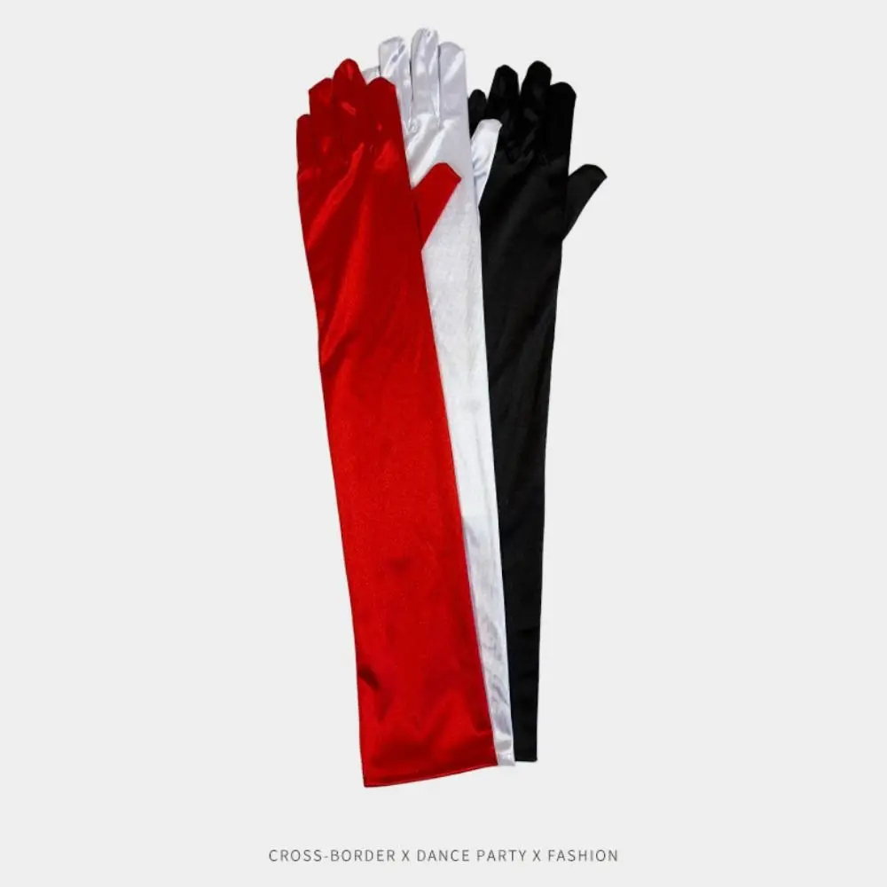 Elastic Solid Color Satin Gloves Full Finger Retro Long Gloves Elbow Length 1920s Etiquette Mittens Halloween Makeup