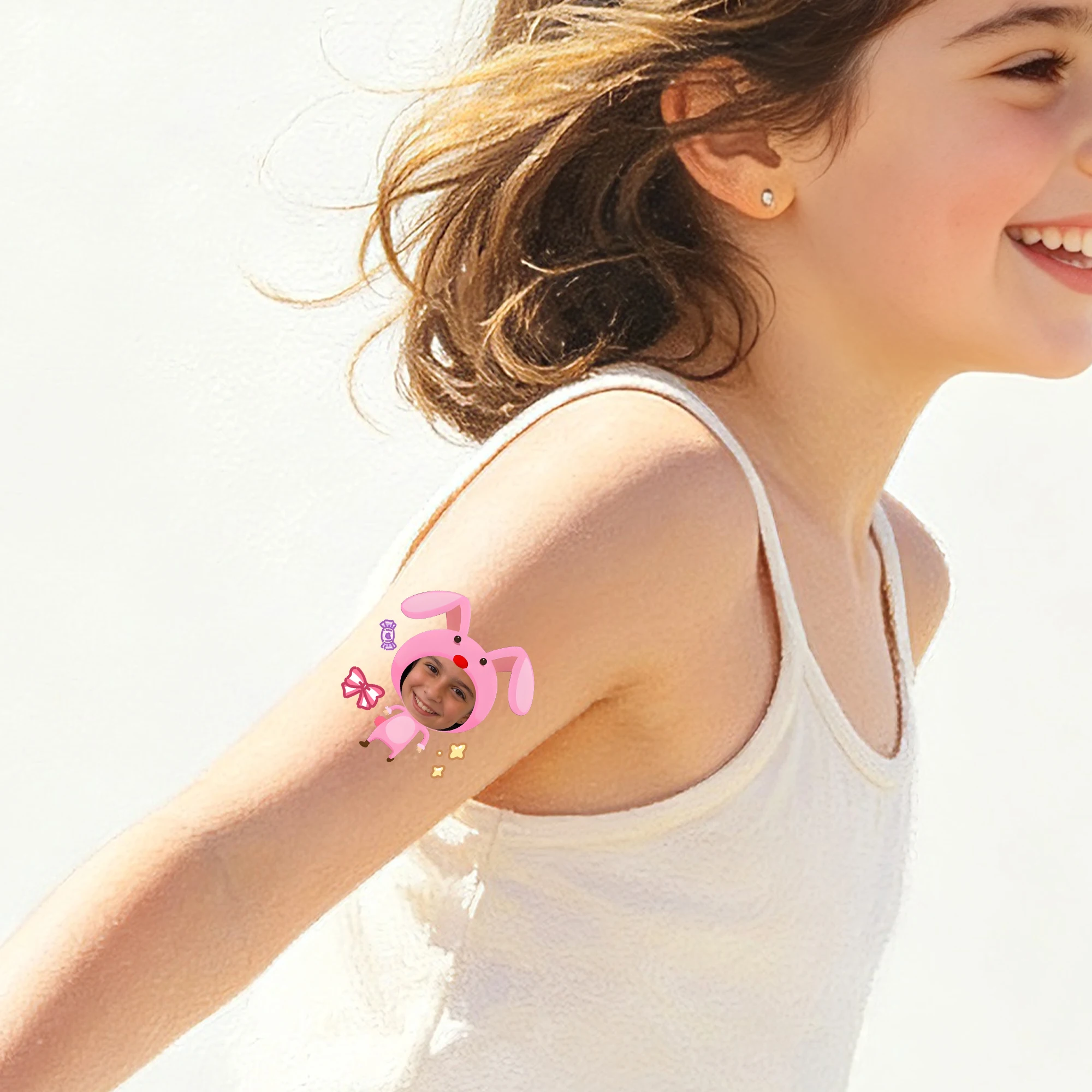 Cute 15-Pack Temporary Tattoos  Customizable Photo Face  Pet Images Designs  Rectangular Shape  Perfect Party Gift for Boy