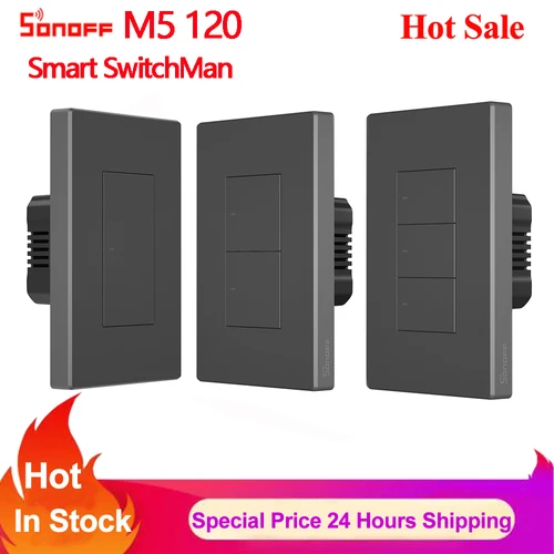 Sonoff-interruptor inteligente M5 120 1C, 2C, 3C, US, Wifi, botón mecánico de pared, controlador R5, eWelink, funciona con Alexa y Google